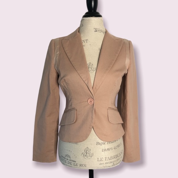 Y2K Bebe Khaki Cropped One Button Blazer Small - Picture 9 of 10
